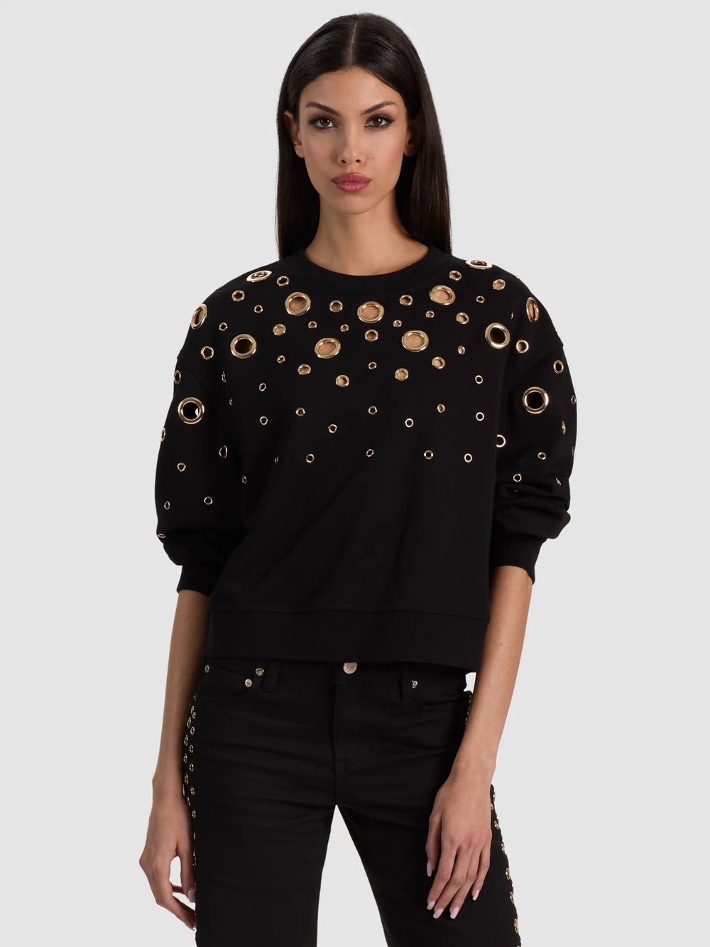 $595 NWT Alice + Olivia RUSSELL GROMMET RELAXED CREWNECK SWEATSHIRT XS S M L